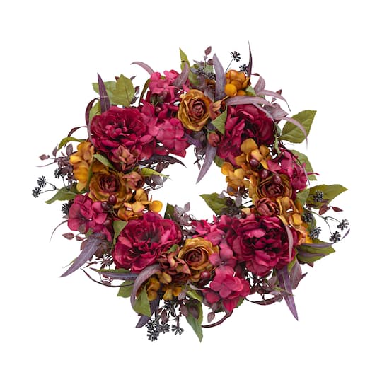 24" Red Peony & Rust Ranunculus Wreath by Ashland®